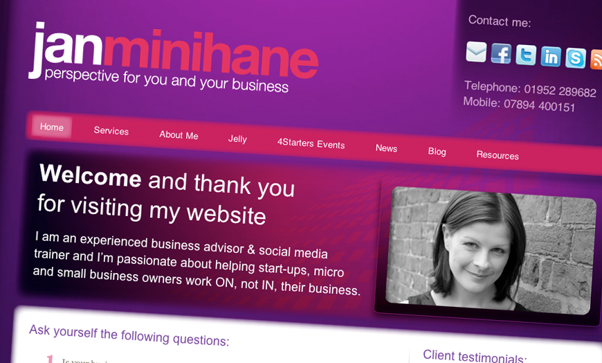 JAN MINIHANE WEBSITE DESIGN TELFORD, SHROPSHIRE